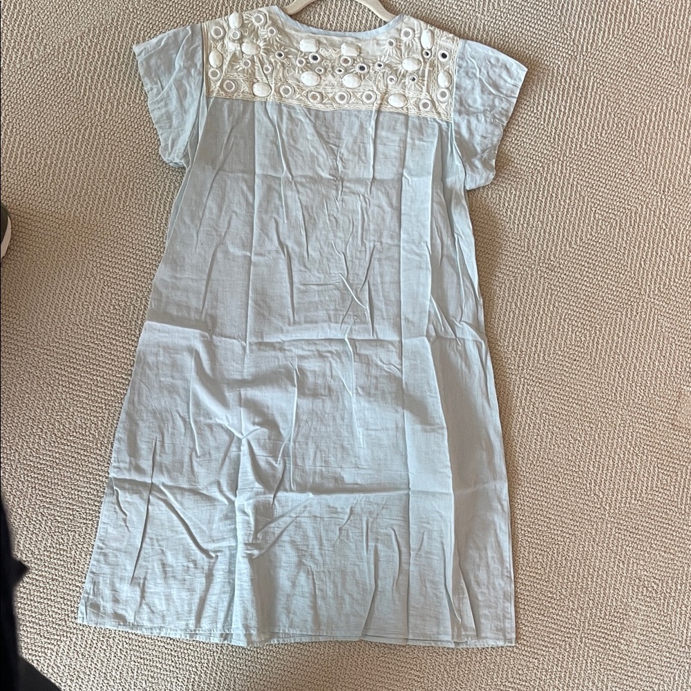Calypso St. Barth Light Blue Mini Dress with Cream Embroidery - Picture 10 of 13